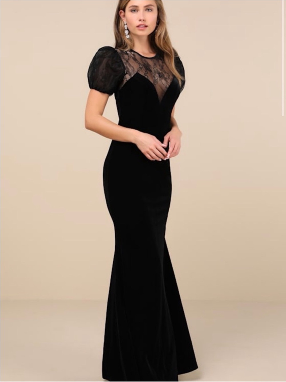 Alluring Event Black Velvet Lace Maxi Dress